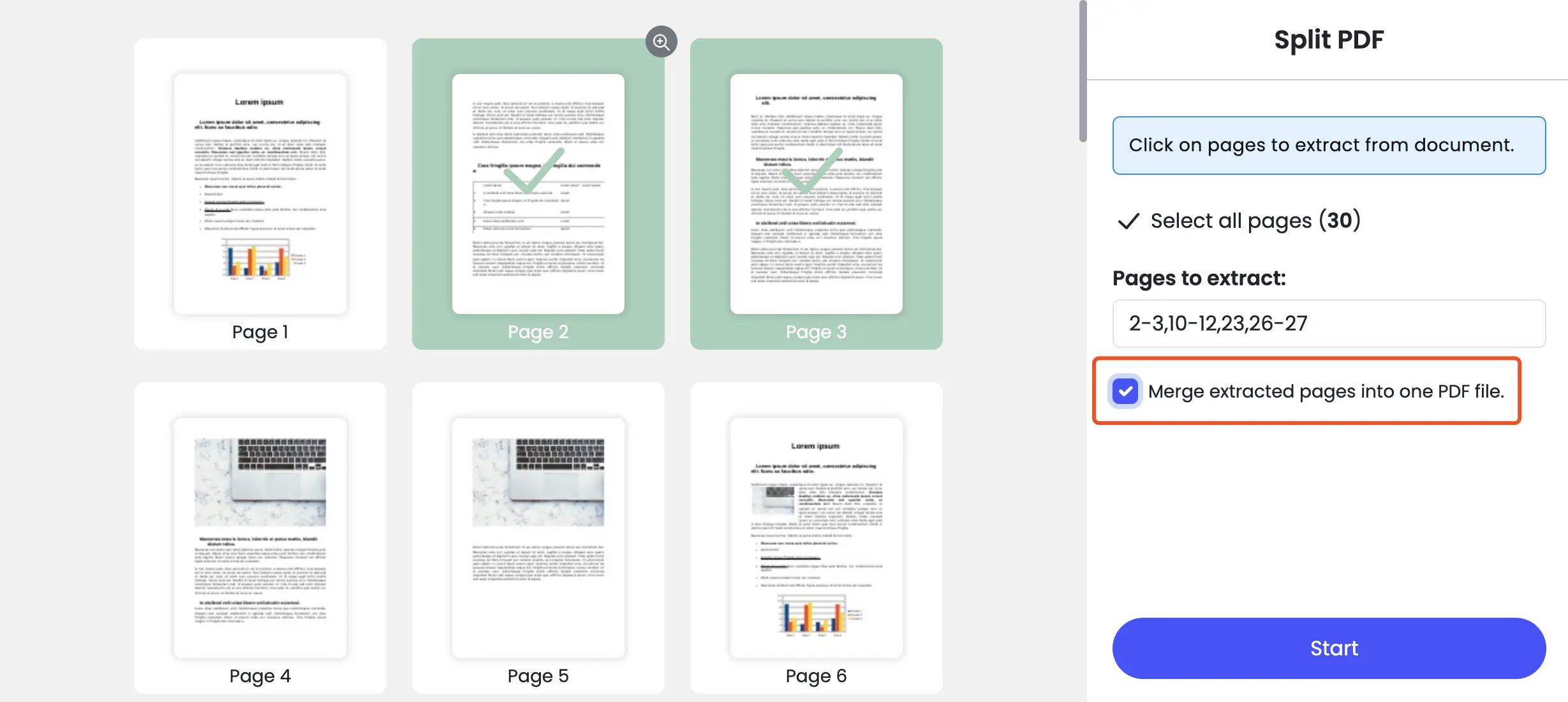 split pdf merge into one pdf